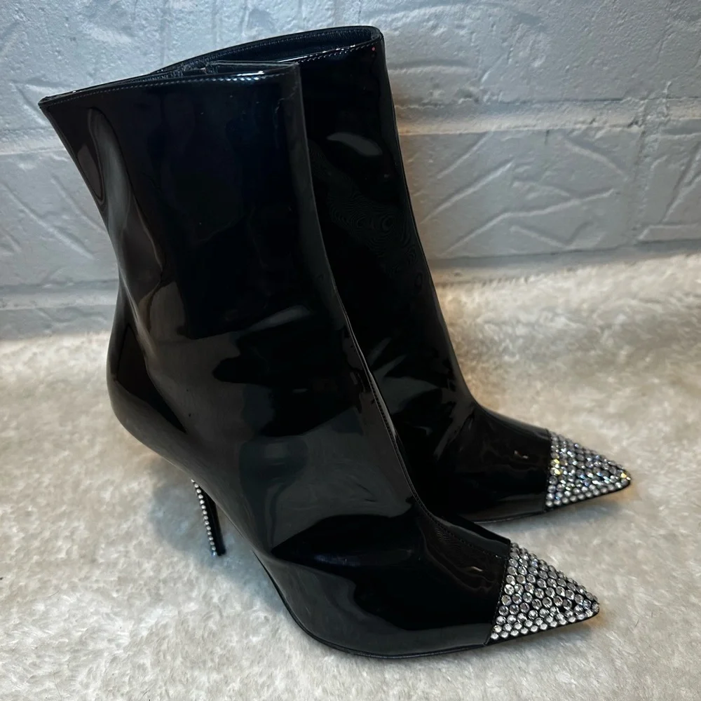 New Dolce & Gabbana Patent Leather Crystal Toe Booties Size 36.5